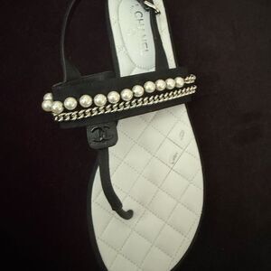 CHANEL Black and White Quilted Sandals floor sample minor scratches on bottom